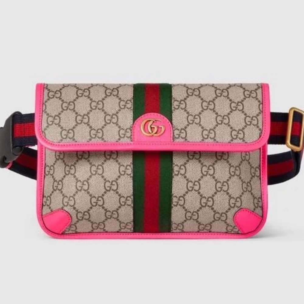 Gucci GG Supreme Monogram Web Small Ophidia Belt Bag Beige Ebony Fuchsia